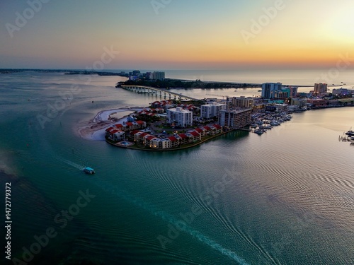 An aerial view sunset of the island near Clearwater beach, Florida