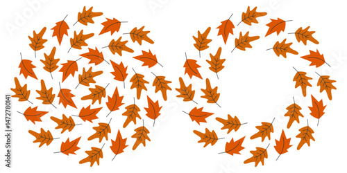 Swirling Autumn leaves Circle Backdrop and Frame border Greeting Cards Copy space Template idea Set