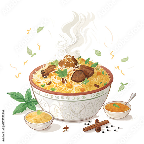 matton briyani illustration on white background
