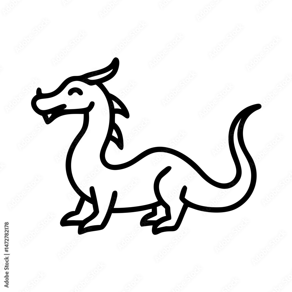 Obraz premium 笑うドラゴンの線画イラスト / Smiling dragon line drawing