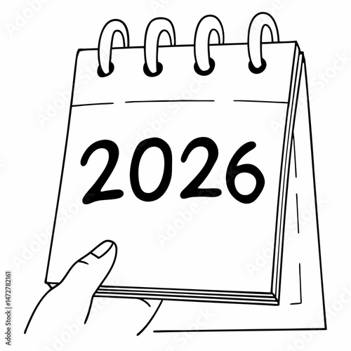 2026年のカレンダーの線画アイコン / Calendar icon showing year 2026