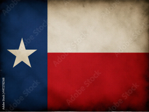 Vintage Texas flag with star, blue, white, and red colors, textured background