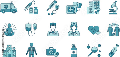 Healthcare icon set. Collection of medicine, doctor, clinic, health and more. Vector illustration