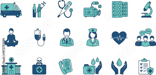 Healthcare icon set. Collection of medicine, doctor, clinic, health and more. Vector illustration