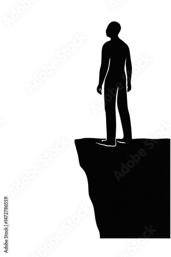 Silhouette of a person standing on the edge of a cliff looking forward