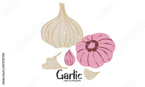Retro garlic artwork for t shirt print, poster, sticker and other uses. Garlic made everything better. Garlic love club.