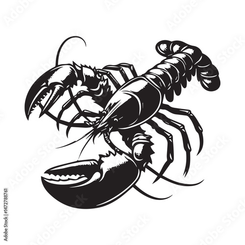 Lobster Silhouette Vector Illustration White Background