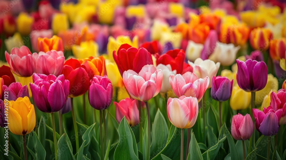 Fototapeta premium Vibrant colorful tulips in a spring garden.