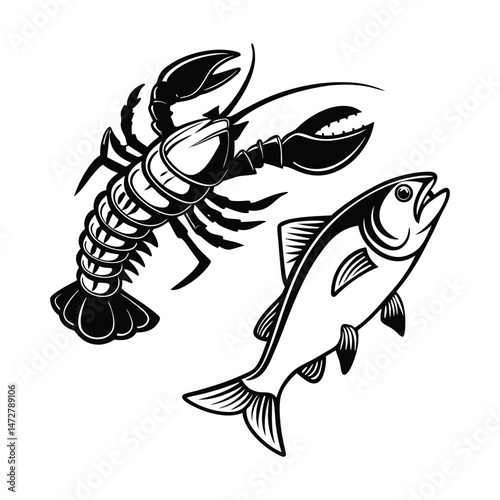 Lobster Silhouette Vector Illustration White Background