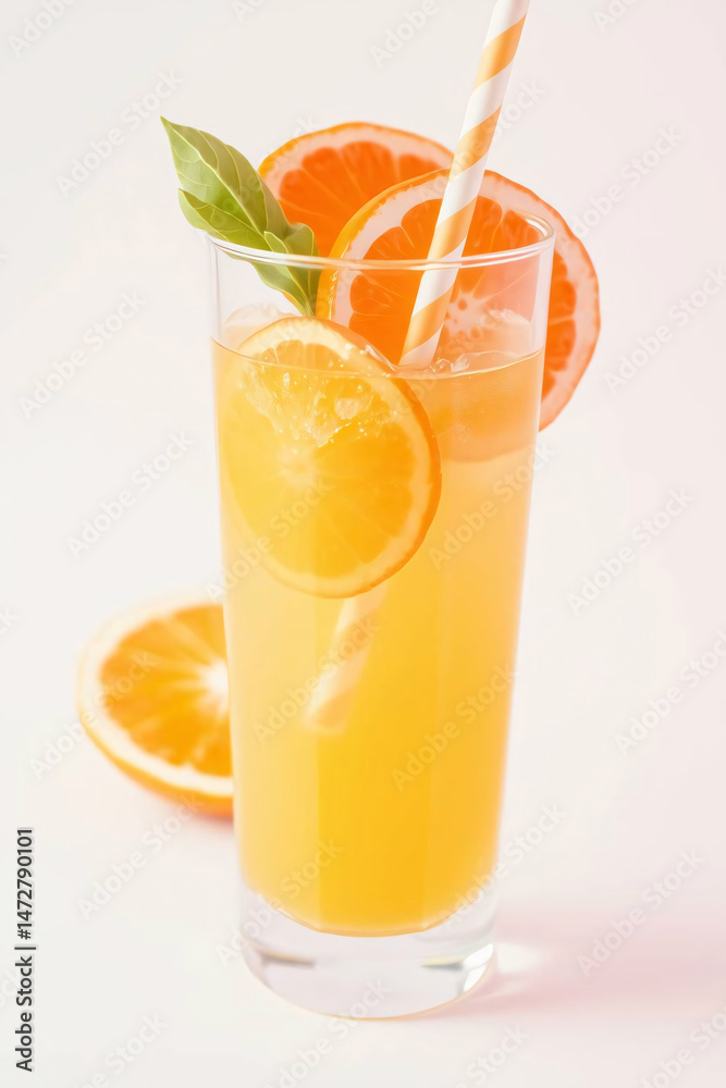 Fototapeta premium Glass of fresh orange juice with slice, refreshing and vibrant summer drink.