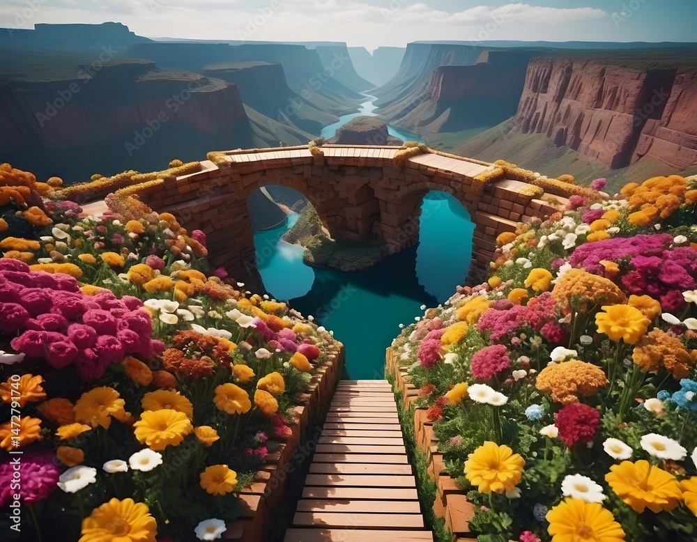 Fototapeta premium Floral Bridge over Canyon River