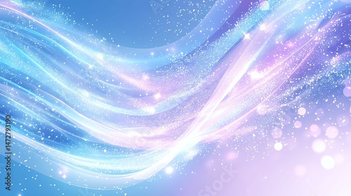 Abstract flowing waves in blue purple and white with sparkling light effects.