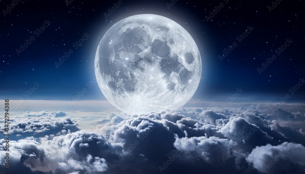 Naklejka premium full moon over clouds at night