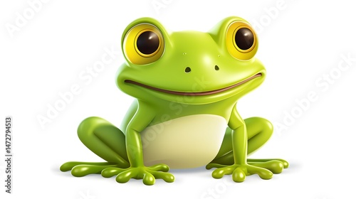 Adorable Cartoon Frog: Cute Character Isolated on White Background for Children's Books, Illustrations, and Prints