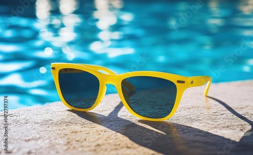 Sunny Yellow Sunglasses by Poolside: A Vibrant Summer Scene