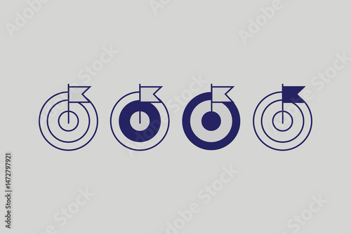 mission target with flag icon symbol vector design blue gray  color simple illustration sets