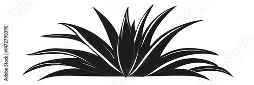Black silhouette of agave plant with long pointed leaves isolated on white background minimalist vector illustration botanical design element for natural health and cosmetic themes