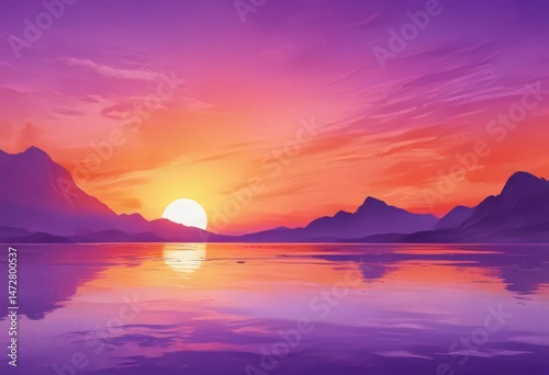 Wallpaper Mural Abstract sunset watercolor, vibrant orange and purple hues ,  illustration,  artistic,  art Torontodigital.ca