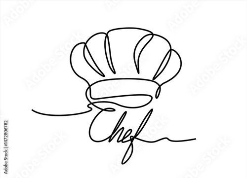 One single line drawing of chef hat or cap for restaurant vector graphic illustration. Elegant cafe badge concept. Modern continuous line draw design street food logotype. Editable stroke.