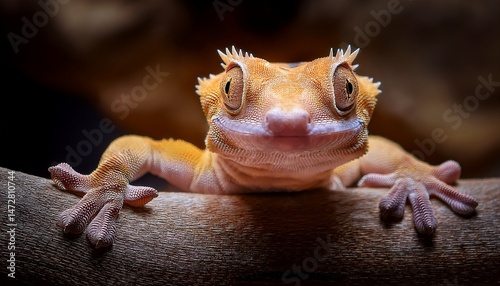 crested gecko displays unique features in close up view