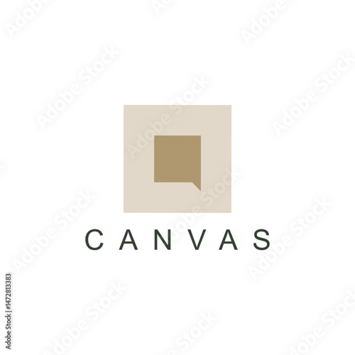 Modern Minimalist Canvas Art logo design and business name idea  Abstract Square Speech Bubble Design