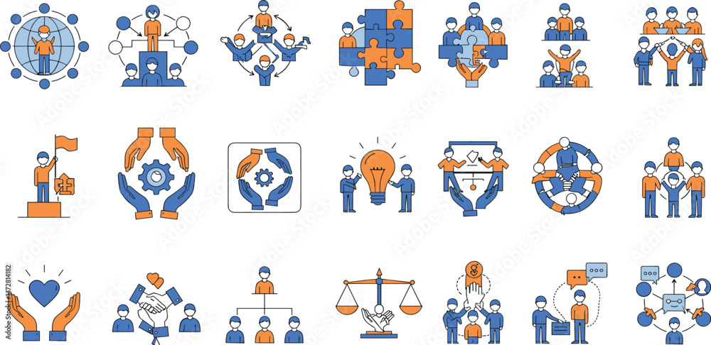 Community icon set. Collection of people, team, partnership, success and more. Vector illustration. Community icon set. Collection of people, team, partnership, success and more. Vector illustration.