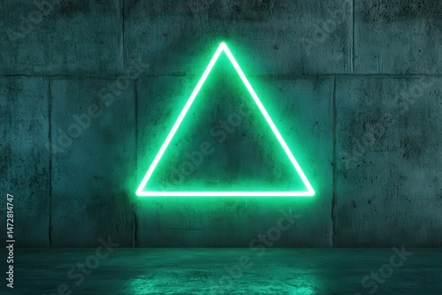 A striking neon green triangle illuminated against a textured concrete wall, creating a modern and edgy atmosphere.