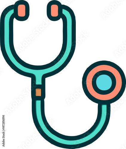 Flat Medical Stethoscope Icon in Naive Style for Health Apps, Telemedicine Interfaces, and Pediatric Websites – Coral and Mint Color Palette on Transparent Background SVG
