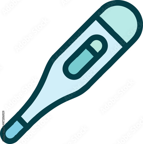 Digital Thermometer Flat Icon in Naive Style for Health Apps, Pediatric Interfaces, and Hospital Websites – Soft Blue Minimalist Vector on Transparent Background