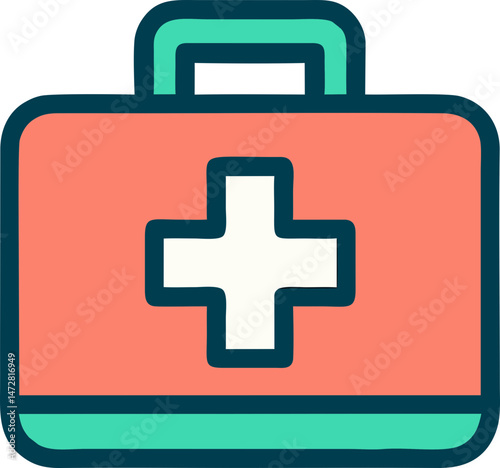  First Aid Kit Icon in Naive Flat Style for Emergency Care Apps, Hospital Websites, and Health Education – Coral and Teal Vector Illustration on Transparent Background