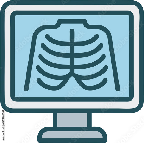 X-Ray Monitor Flat Vector Icon in Naive Style for Radiology Software, Hospital Dashboards, and Health Apps – Blue and Grey Palette on Transparent Background SVG