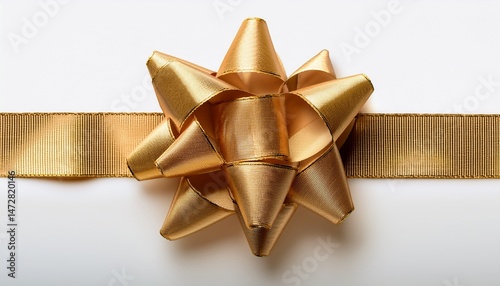 shiny golden gift bow with textured ribbon loops on a white background transparent