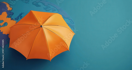 Obraz na płótnie Giant reflective umbrella covering part of the Earth, climate control ambition and arrogance w salonie