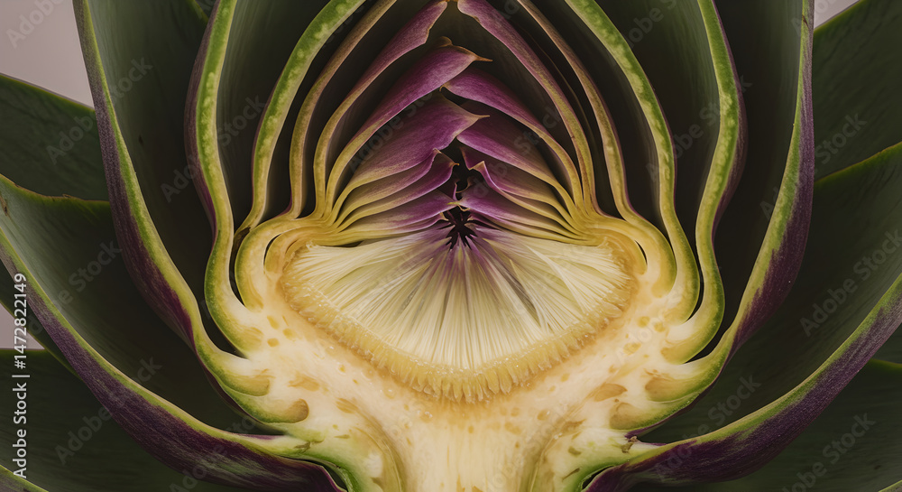 Obraz premium Artichoke Heart Section With Symmetrical Composition And Organic Pattern