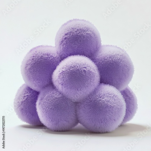 Pile of Fluffy Textured Lavender Spheres on White Backdrop, Abstract Geometric Shape