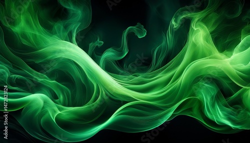 abstract fusion of green smoke in motion against a black background creating dynamic flowing patterns for creative digital art and design projects