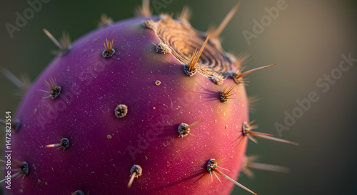 Isolated Prickly Pear Fruit Showing Sharp Thorns And Purple Tones photo