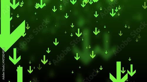 Abstract Downward Arrows on Dark Background, Abstract background with downward arrows in orange and red tones on a dark gradient backdrop