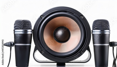 a large speaker with a microphone is shown on a white background isolated on white background