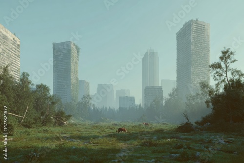 Quadro su tela Overgrown Ruins of a Post-Apocalyptic City