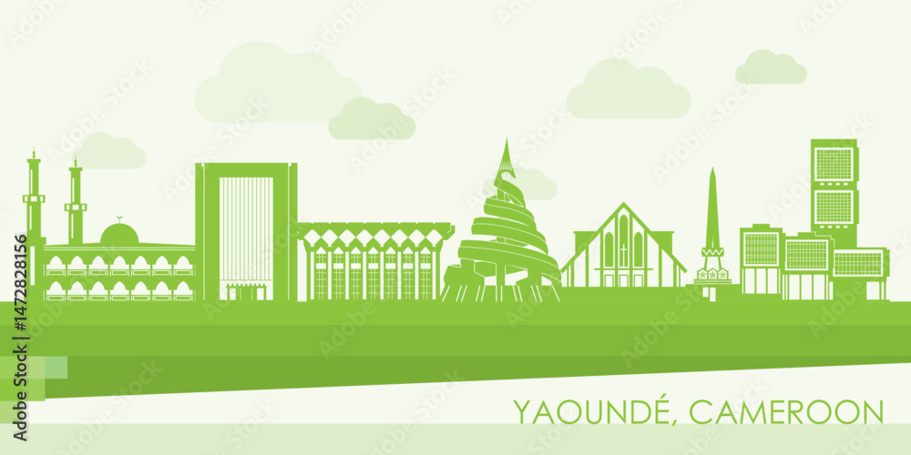 Green Skyline panorama of city of Yaounde, Cameroon - vector illustration