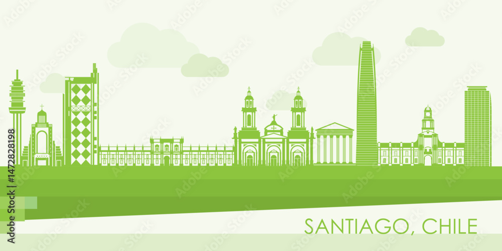 Green Skyline panorama of city of Santiago, Chile - vector illustration