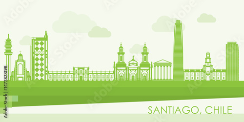 Obraz na płótnie Green Skyline panorama of city of Santiago, Chile - vector illustration w salonie