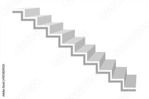 Realistic Modern stairs. Ascending stairs abstract 3d illustration. Conceptual staircase vector illustration. Stair isolated on white background stair. Ladder side view.	