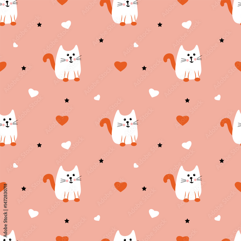 Obraz premium Seamless pattern with cats on a pink background