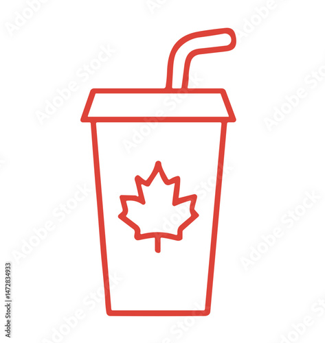 Canadian Day Drink Cup Icon in Vivid Red Color  