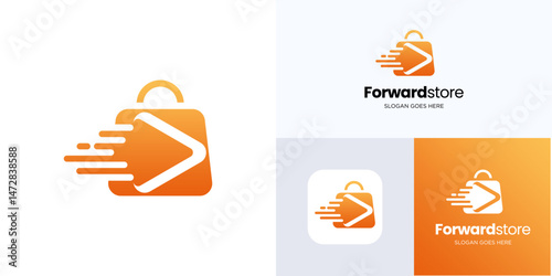 Fast store logo icon design vector, bag with forward arrow for e commerce easy for customers to quickly find daily. usable for identity business shop and shopping online or offline