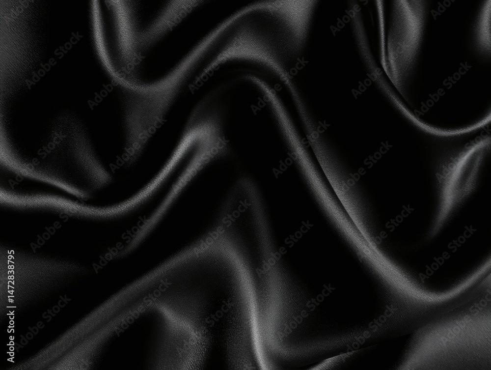 Obraz premium Black satin fabric with flowing folds and shadows creates a luxurious texture.