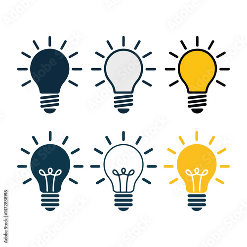 Collection of light bulb illustrations representing ideas and innovation.