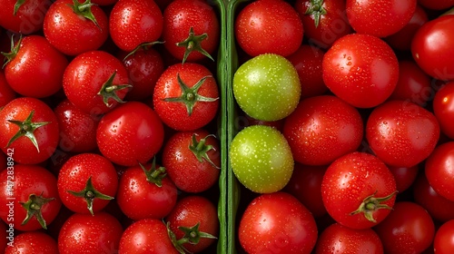 Tomatoes Arranged in a Box with Green Tomatoes